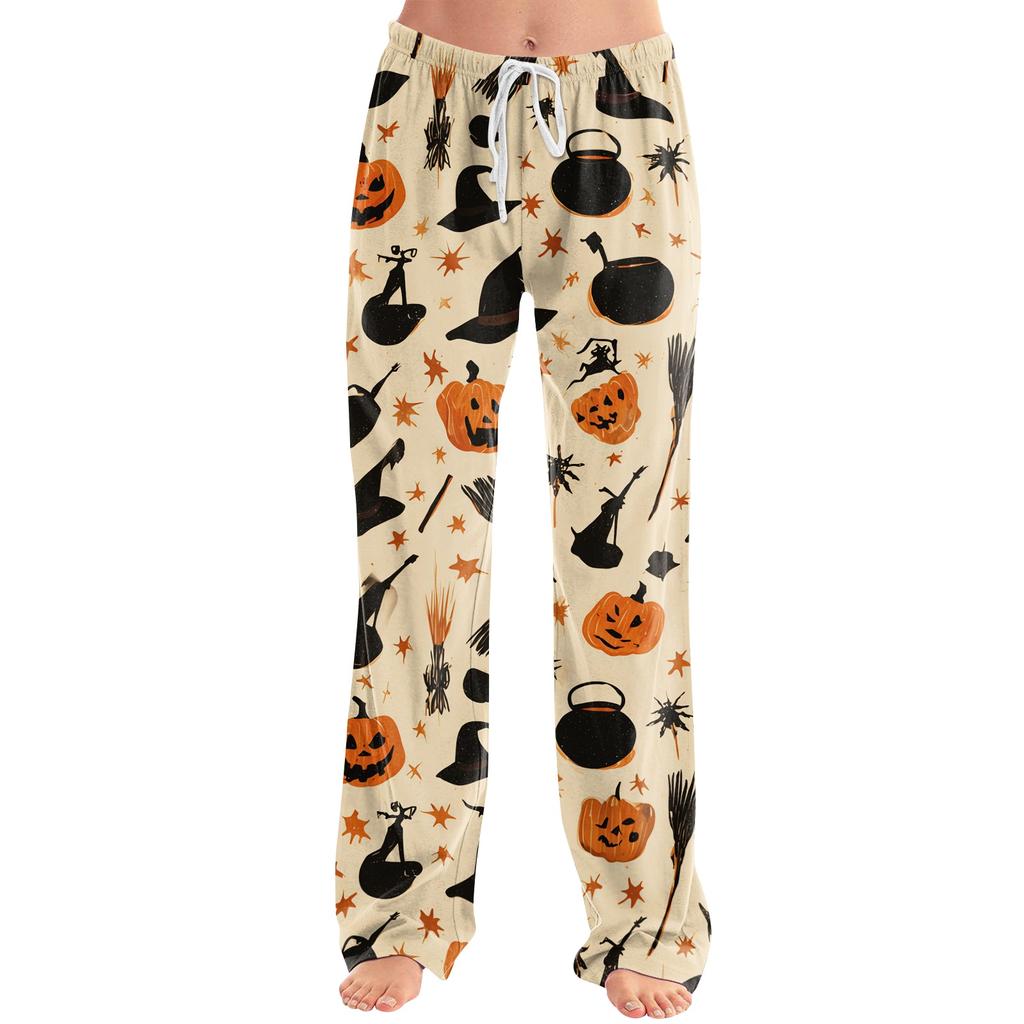 Women's Halloween Print Drawstring Pants, Casual Long Pants for Sleepwear or Daily