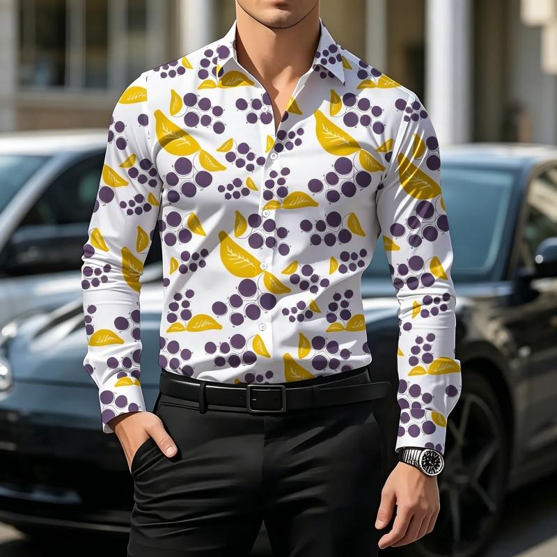 Retro Style Gradient Leopard Print Men's Shirt with Contrasting Print, Slim Fit Long Sleeved, Personalized Street Fashion Shirt