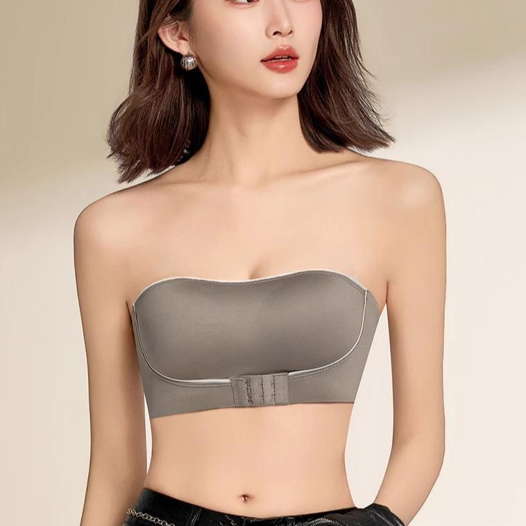 Sexy Leopard Print Strapless Women's Gathering Non Slip Bra with Seamless Lifting and No Steel Ring Bra Front Button Bra