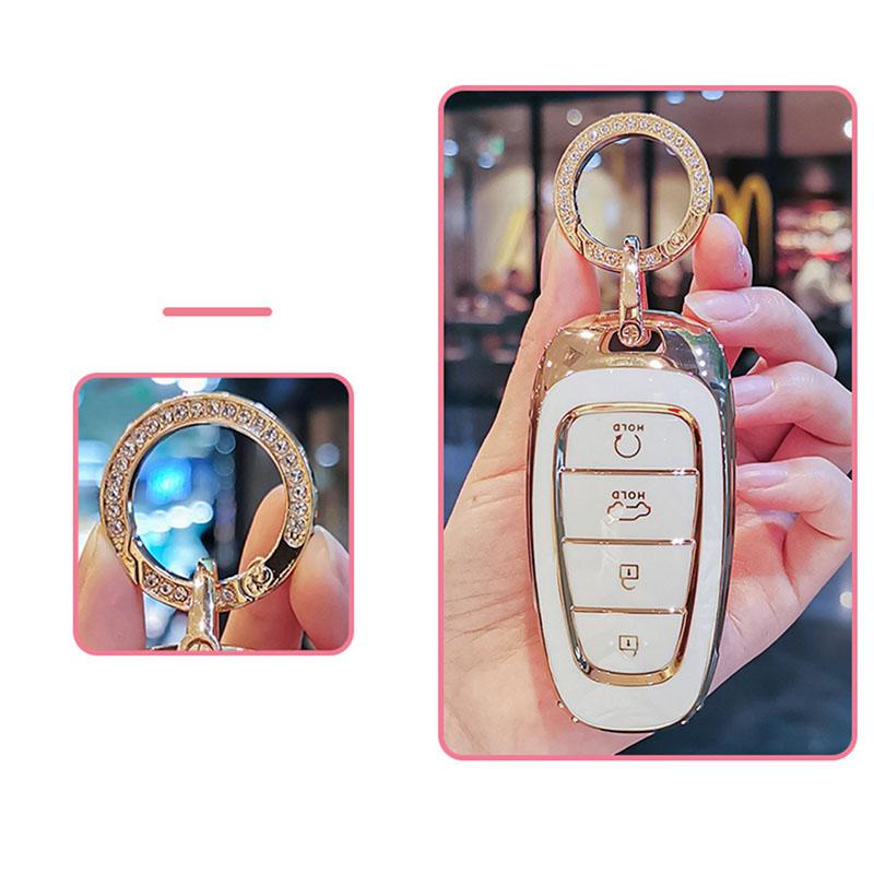 Fashion Plating Tpu Car Key Cover For Hyundai Santa Fe Tucson  Nexo Nx4 Atos Solaris Prime 4 Button Luxury Key Case