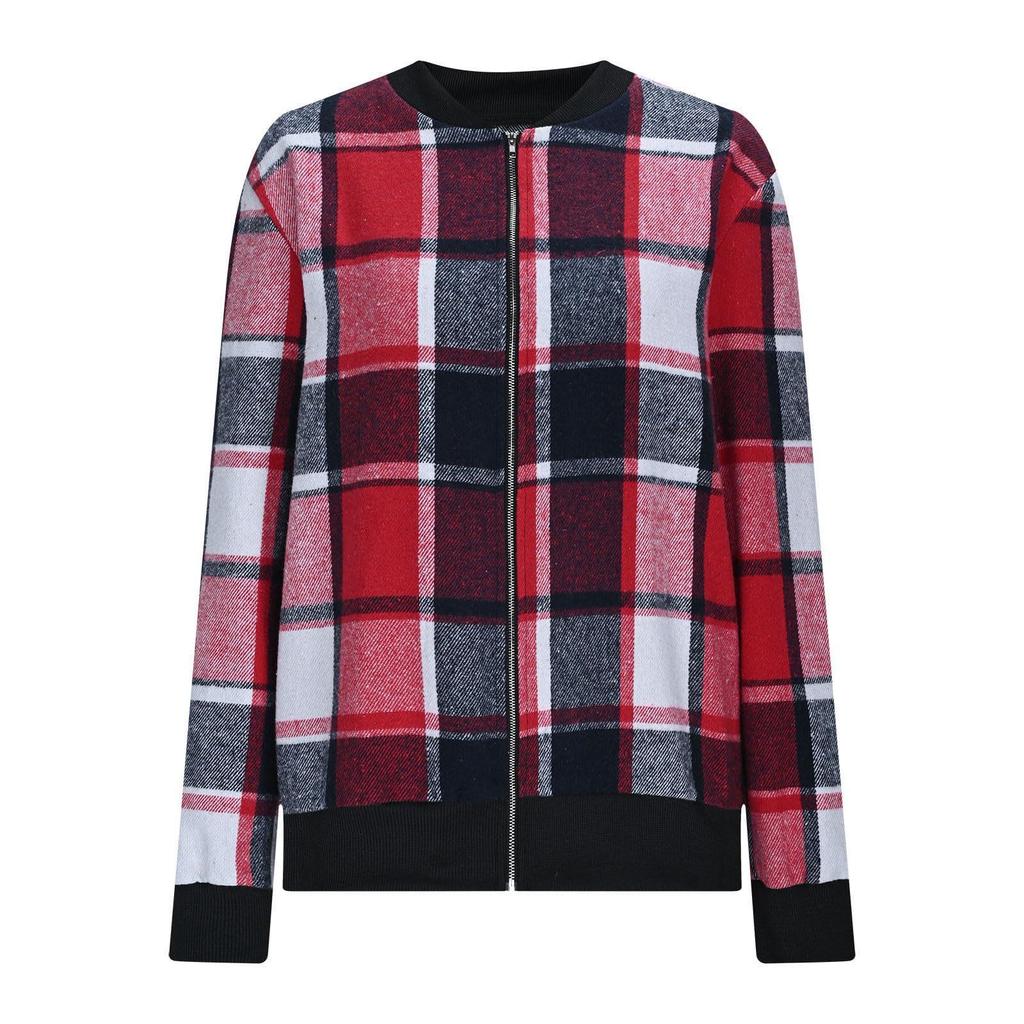 2025 Women's Plaid Zipper Baseball Jacket for Autumn/Winter