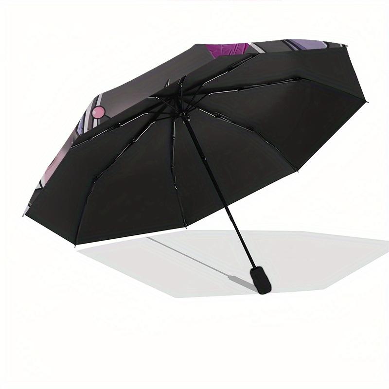 Kuromi Automatic Folding Umbrella-Simple 8-Rib Design, Bright Cartoon Pattern, Durable Iron Frame, Suitable For Travel, Outdoor, Beach-Cute