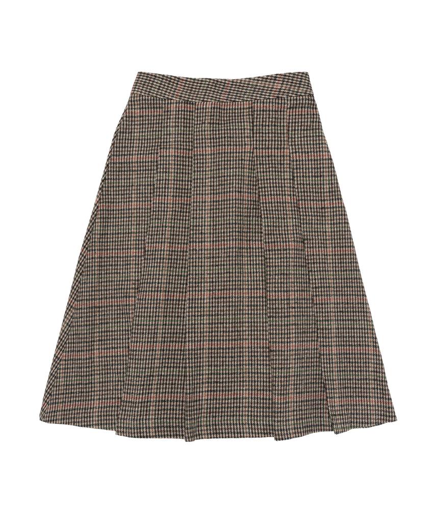 CARGOBROS FOR WOMAN Wool Check Pleated Wrap Midi Skirt (Brown)