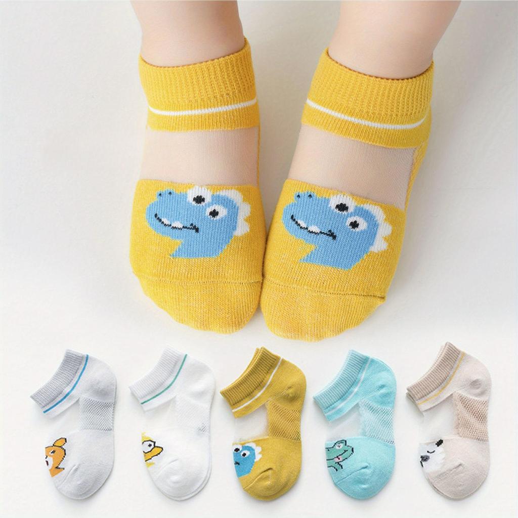 5 Pairs Girls Kids Thin Mesh Breathable Soft Comfy Socks, Cartoon Cute Socks, Children's Socks for Spring Summer