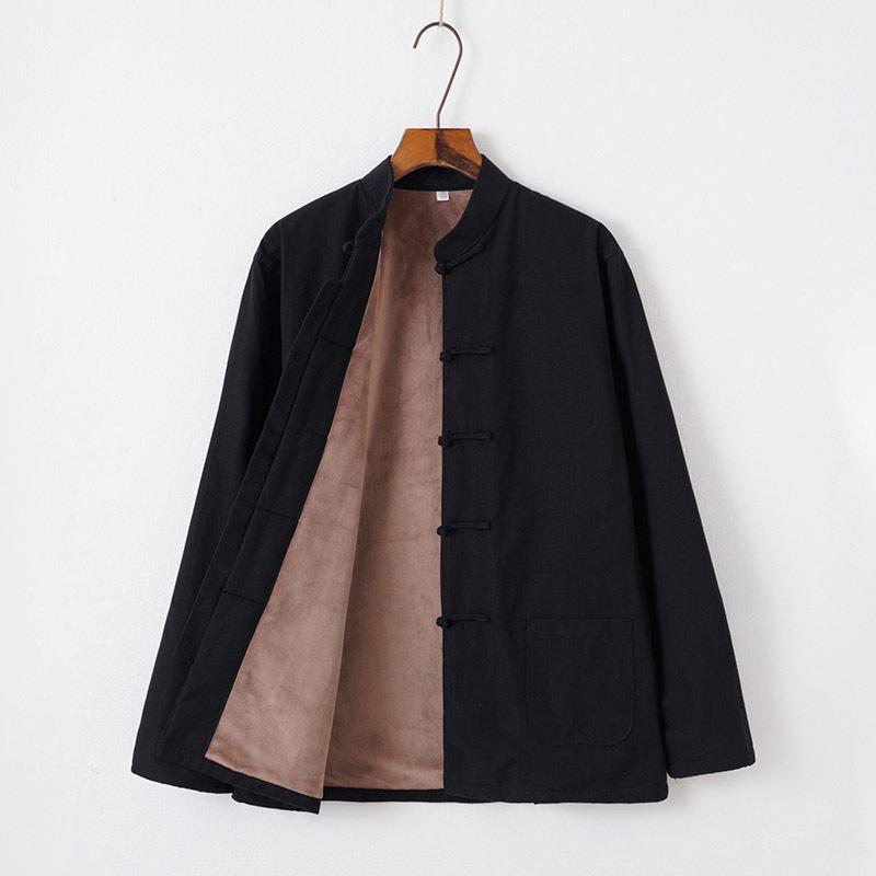 Men’s Winter Cotton Padded Tang Suit Jacket - Chinese Style Stand Collar for Middle-aged and Elderly