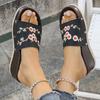Mode Vintage Blumen Stickerei Keilpantoletten Damen Sommer Übergröße Plateau Sandalen Frau Outdoor Rutschfest Strand Pantoletten Schuhe 43
