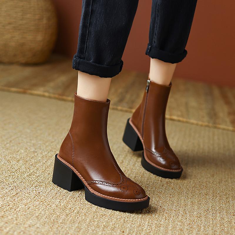 Fashion Autumn Winter Women Boots Round Toe Chunky Heel Women Shoes Solid Ankle Boots Platform Shoes Retro Bullock Chelsea Boots