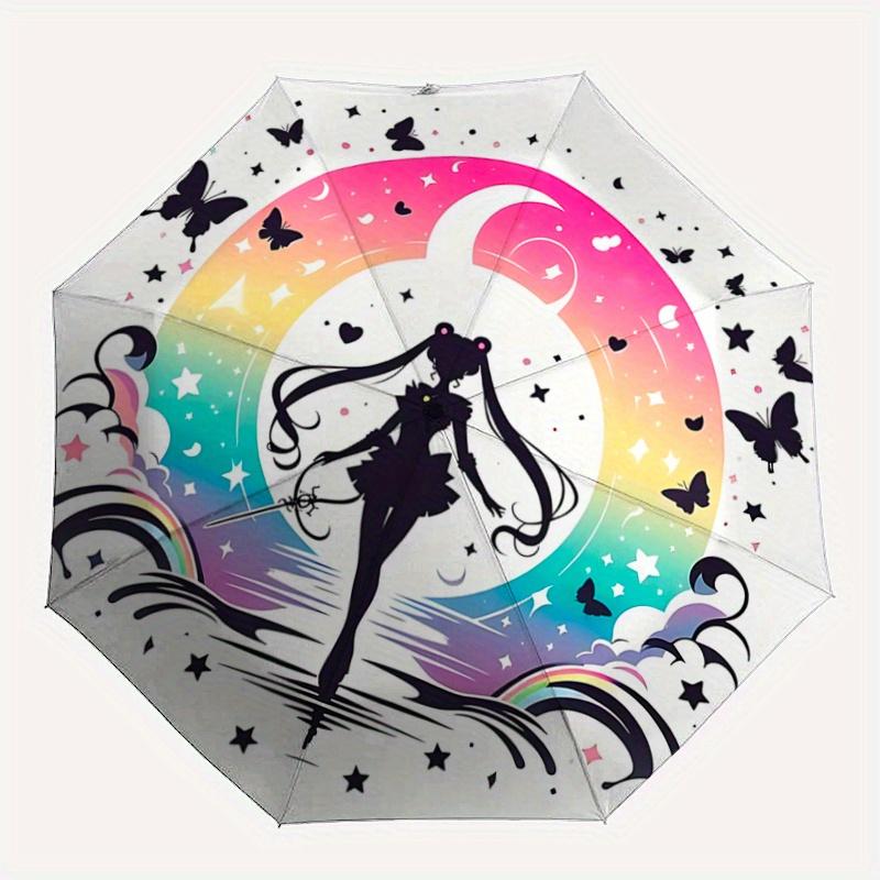 1pc Sailor Moon Inspired Auto-Open Close Umbrella - Portable 3-Fold Design with 8 Iron Ribs, Perfect for Outdoor, Festive Gifts, Travelers, Daily