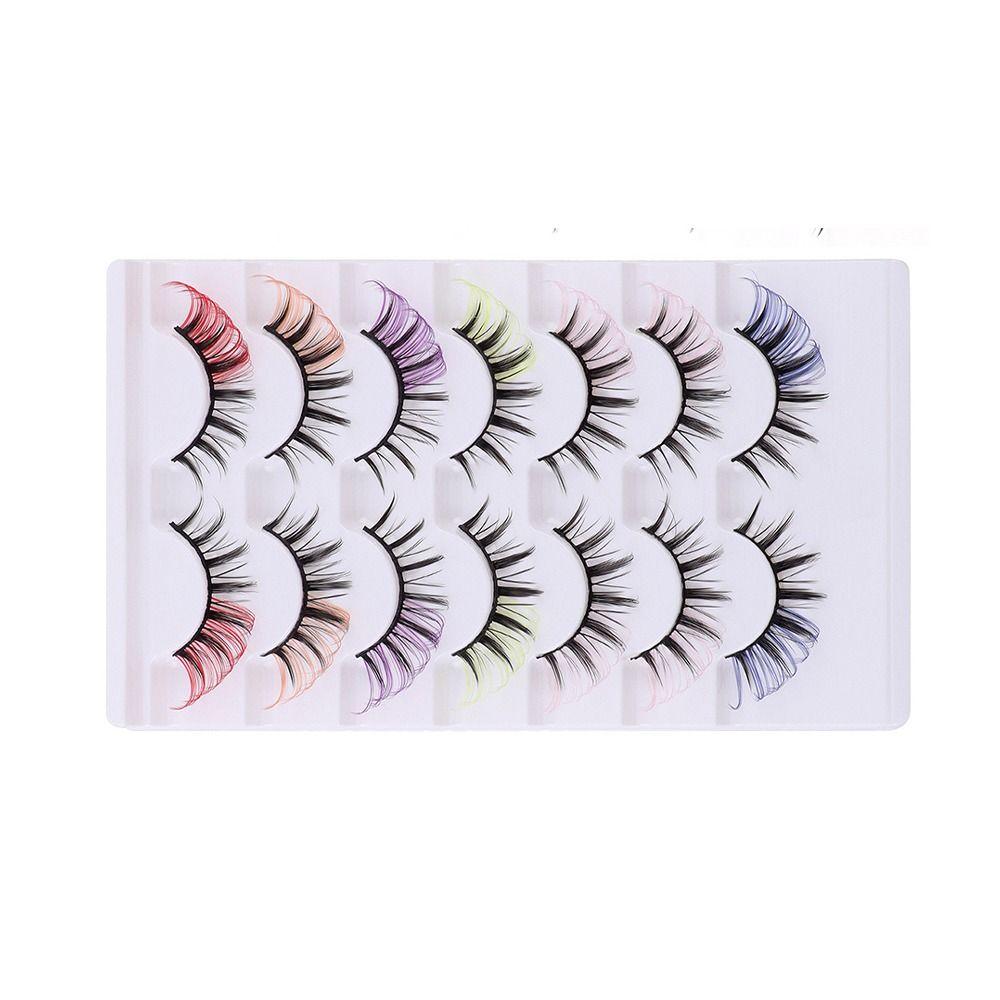 Colored Eye Tail Colored False Eyelashes 7 Pairs 3D Mink Lashes Thick Fluffy Eye Eyelashes  Women