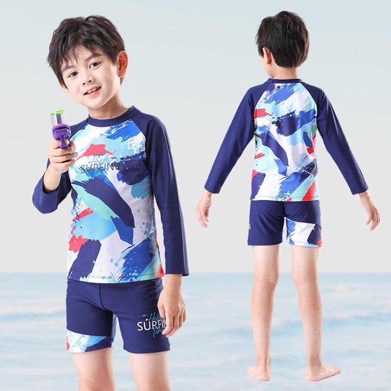 Boys' Two-Piece Swimsuit Set - 2025 Sun Protection Swimwear for Big Kids