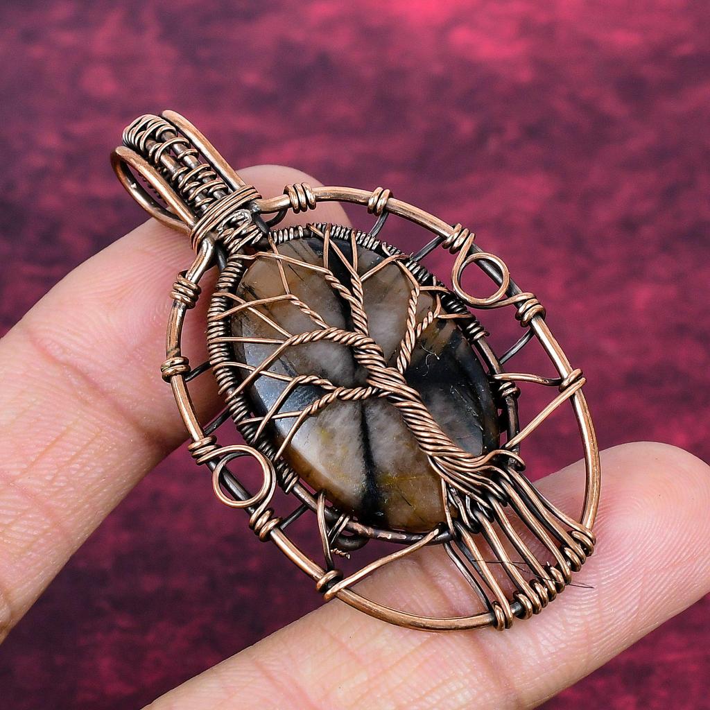 Tree Of Life Chiastolite Pendant Copper Wire Wrap Gemstone Jewelry Gifts For Her