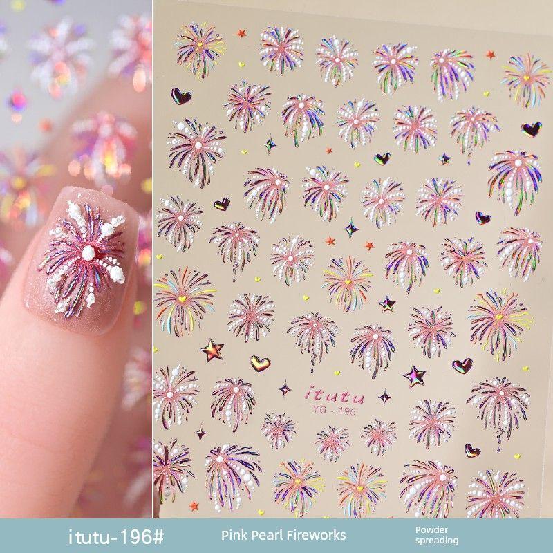 

Flash Gorgeous Pearl Fireworks Relief Nail Sticker Laser Colorful Fireworks Nail Adhesive Nail Ornament itutu-196# Pink Pearl Fireworks Laser Powder