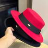 New French Retro Flat Top Woolen Hat for Women Autumn and Winter British All Match Fashion Wide Brimmed Hat Simple