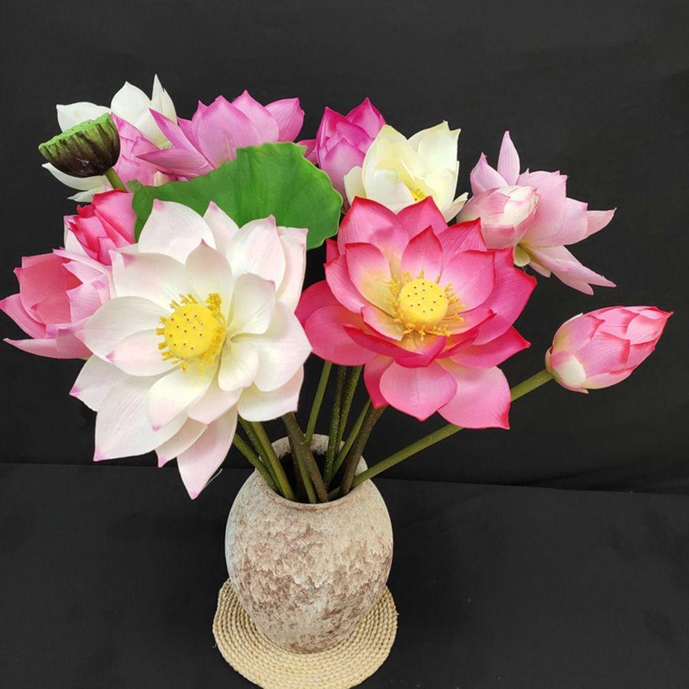 Long Stem Simulation Lotus Flower Green Plant Faux Flower  Floral Arrangement