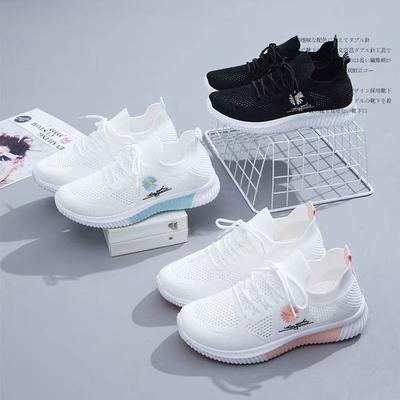 Spring and Summer New White Shoes, Women's Casual Fly Woven Sports Shoes, Comfortable Soft Sole, Breathable Running, Student Shoes, Children's Shoes