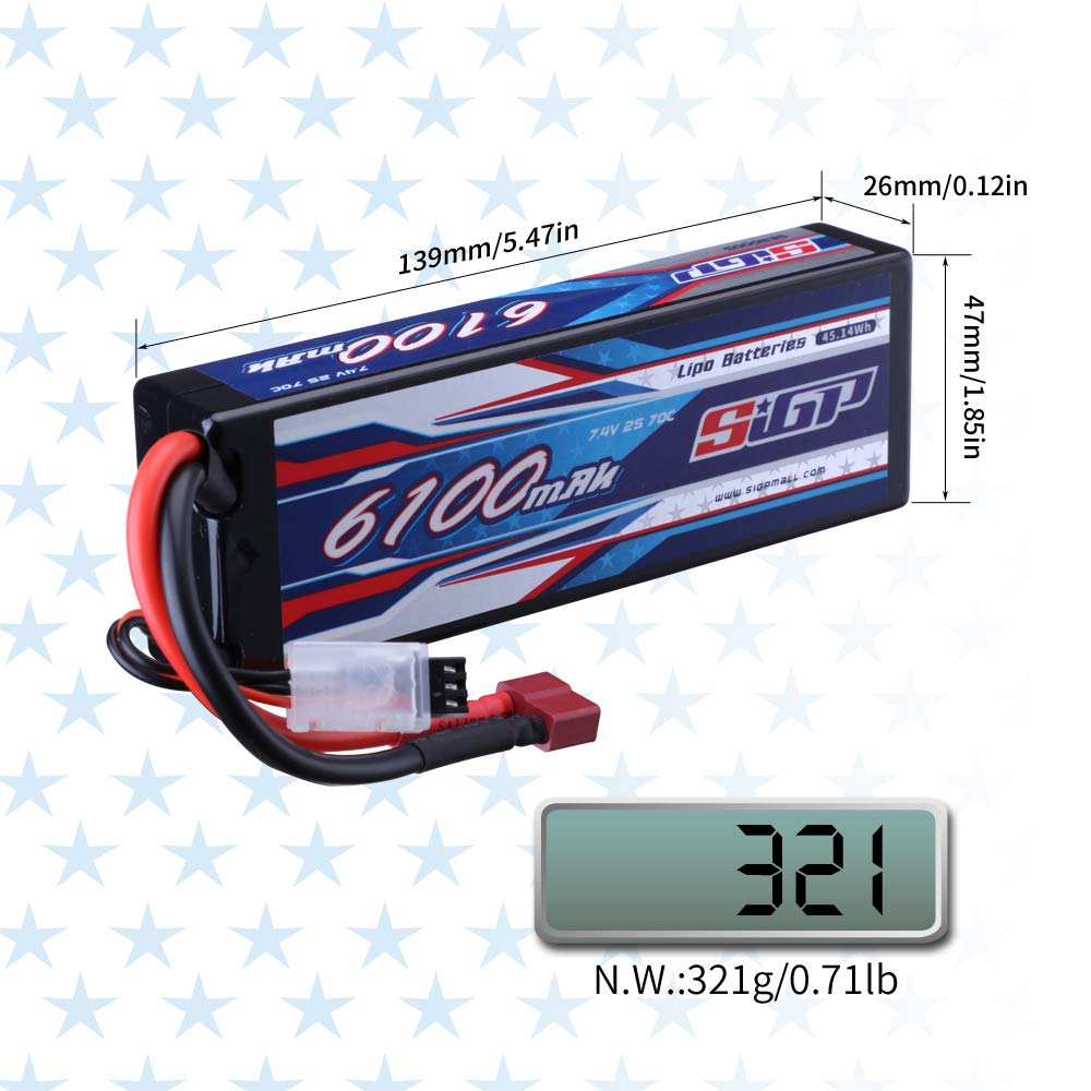 SIGP 2S 7.4V LiPo 6100mAh 70C Hard Case with Dean T Plug for RC Car Truck Boat Vehicle Tank Buggy Racing Hobby