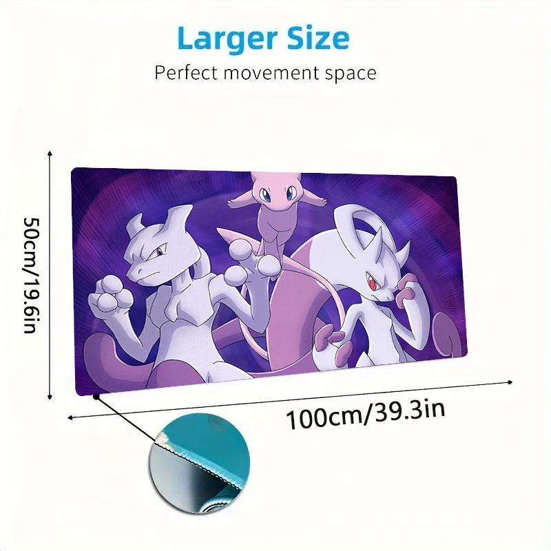 Mew Cartoon Mouse Pad, Large Gaming Desk Mat, Non-slip XXL Mousepad for Laptop & Tablet, Mini PC Playmat with Stitched Edges