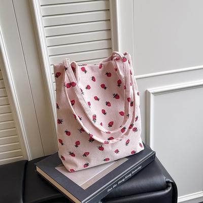 Sac femme nouveau décontracté grande capacité beau simple mode style college sac à bandoulière sac en velours côtelé cerise fraise