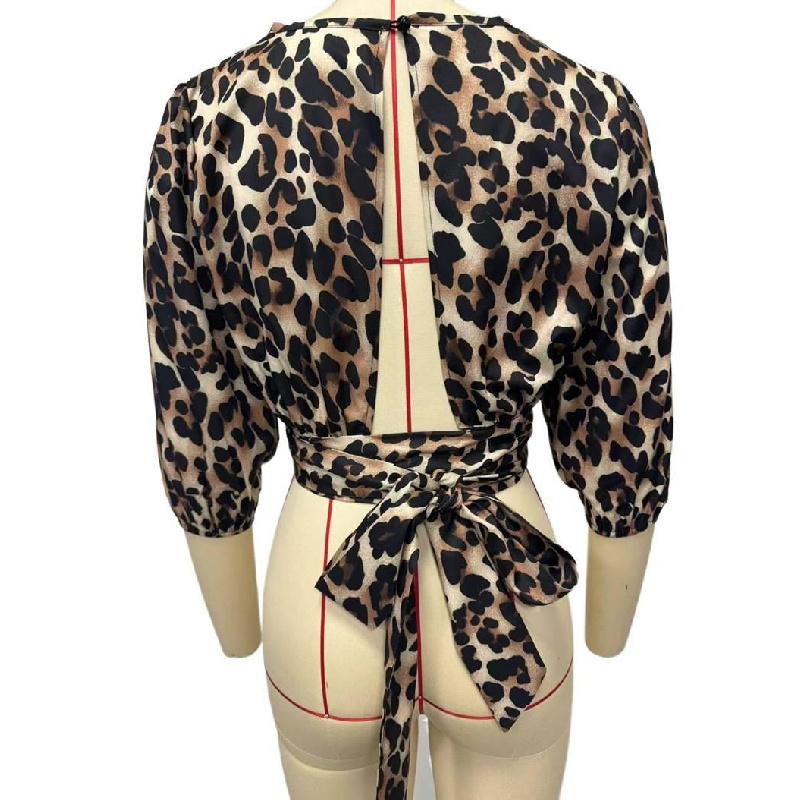 2026 Spring New Satin Shirt Sexy Leopard Print Women's Backless Top