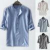 Camisa Henley Casual Masculina de Linho - Manga Longa Leve Respirável Botão na Frente