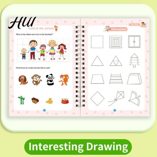 Livre d'écriture de lettres et de chiffres pour enfants 4 pièces Cahier d'exercices Pratique Cahier d'écriture Kit Cahier de travail avec Lettres pour Enfants d'âge préscolaire Chiffres Anglais Rainuré