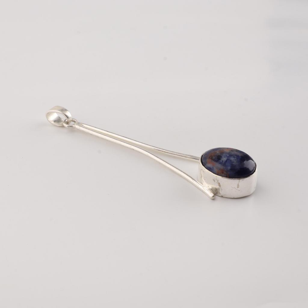 Natural Sodalite Gemstone 925 Sterling Silver Handcrafted Jewelry Designer Long Pendant 1.79" PP-69-39