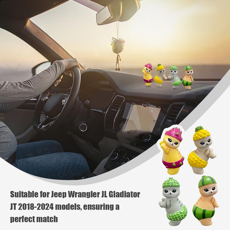Cat Dashboard Decorations 4pcs Animal Cat Wearing Fruit Suit Characters Toys Funny Cute Car Interior Decor Accessories For