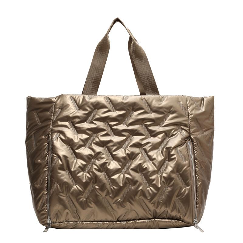 Autumn and winter new travel bag single shoulder portable large-capacity cotton clothing bag pearlescent leather film Korean version fitness bag