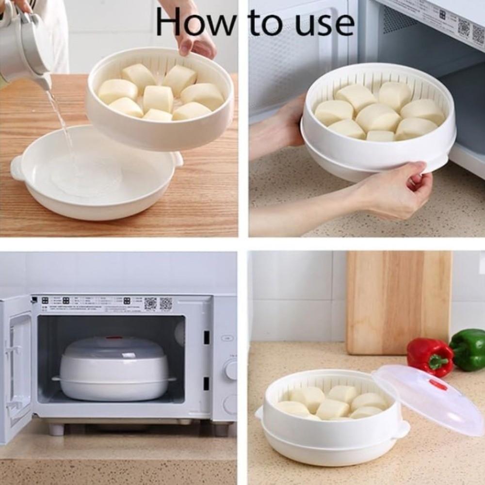 Multi-layered Microwave Oven Steamer Box Plastic with Lid and Tray Microwave Vegetable Steamer Multifunctional Heat-Resistant