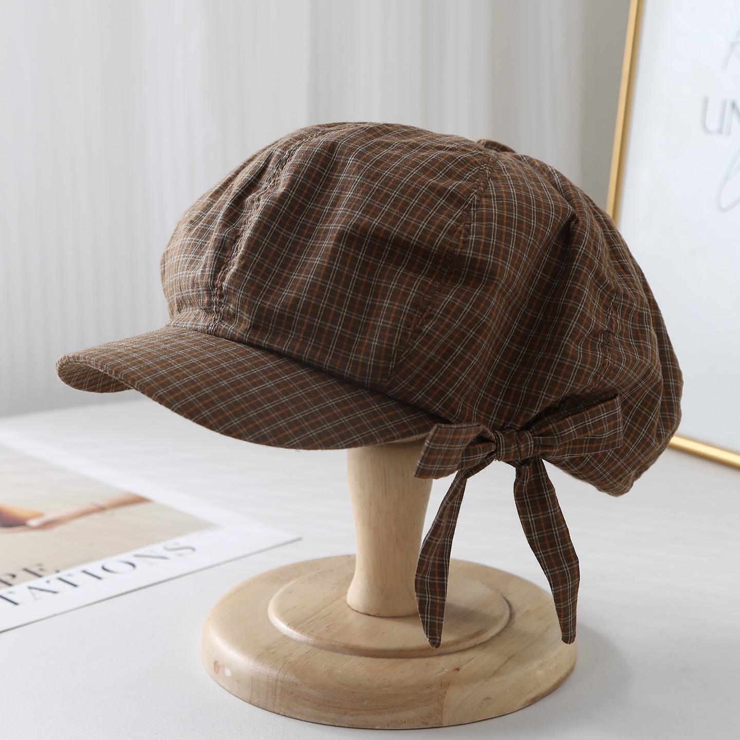 

Women s Beret Newsboy Hat Bow Plaid Spring Summer Autumn Sweet Fashion Painter Cap Female M кавовий
