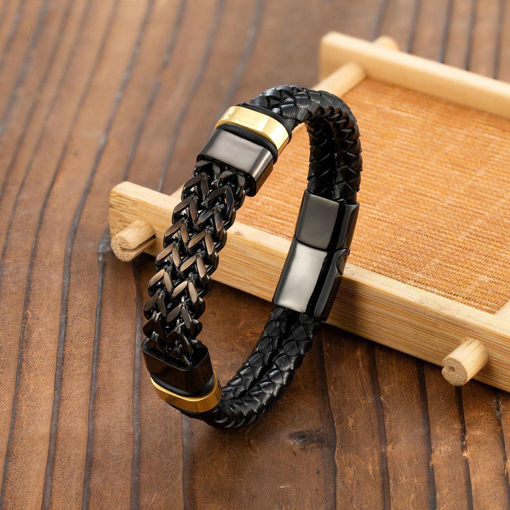 Bracciale Punk Hip Hop Europeo & Americano in Acciaio Inossidabile & Pelle