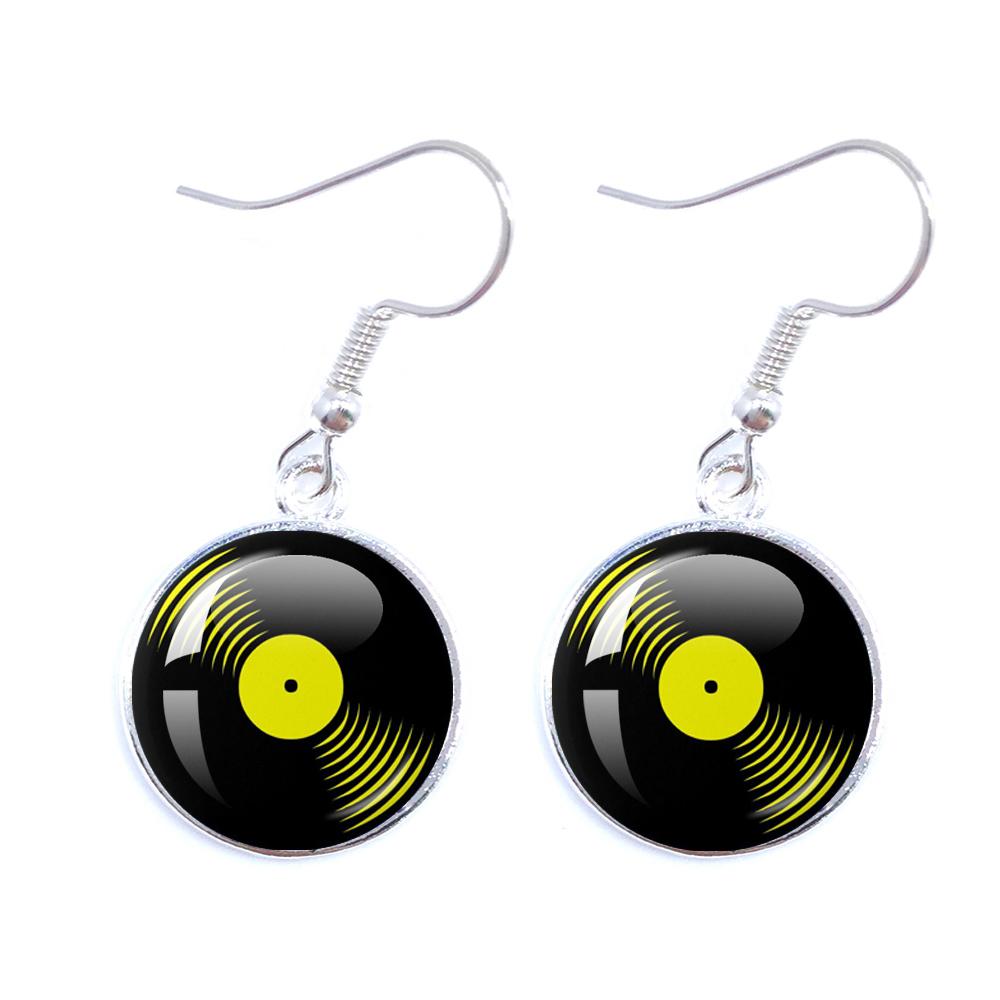 Classic Vintage Vinyl Records Rretro Phonograph Rrecord Dome Glass Ladies Earrings Music Lover Gifts Music Record Disc Earrings