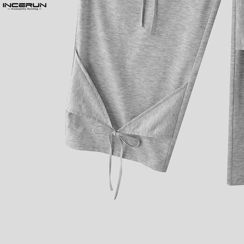 INCERUN Pantaloni lungi casual pentru bărbați, cu talie elastică, patchwork cu fundă