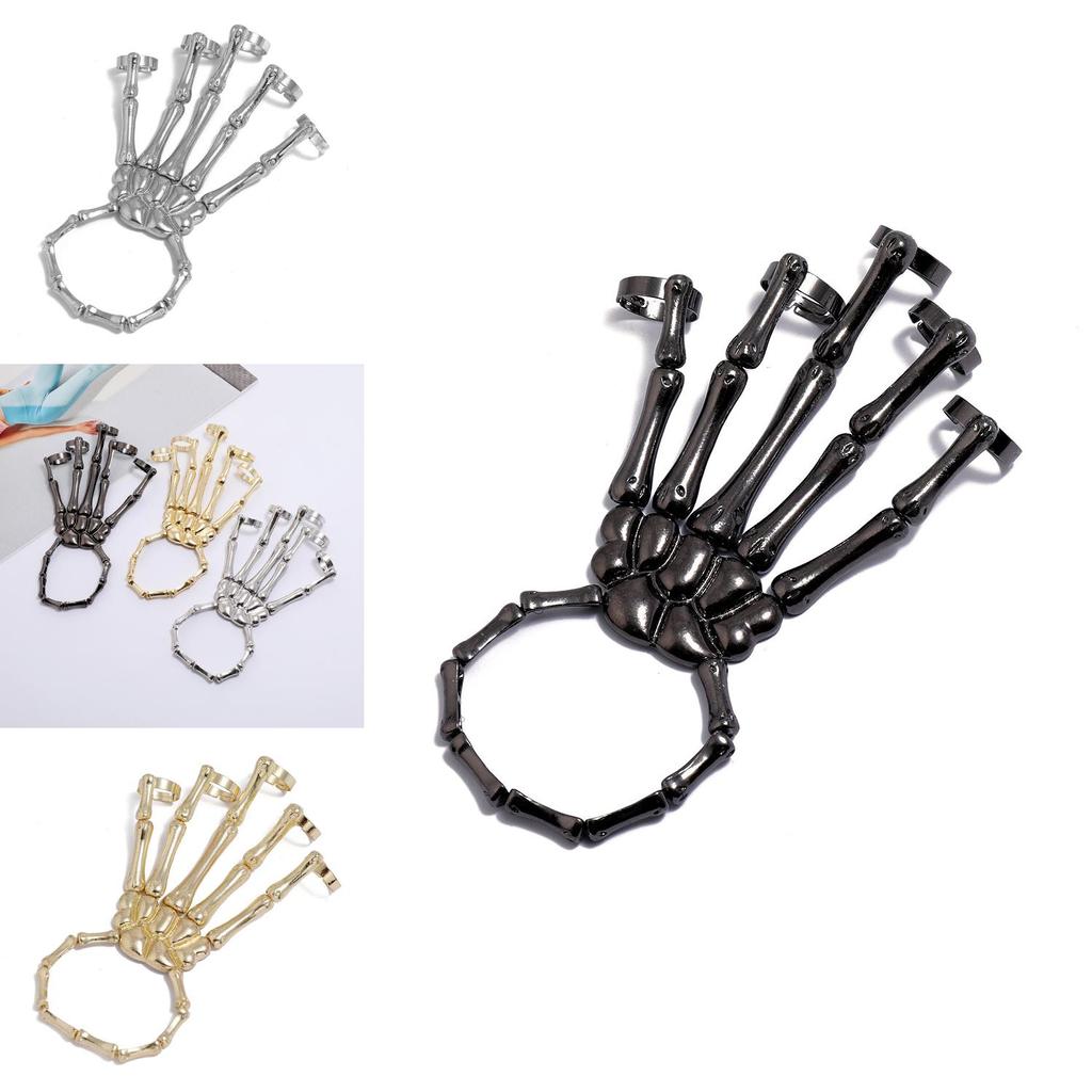 Punk Skeleton Hand Bracelet For Women With Alloy Metal Gothic Halloween Jewelry