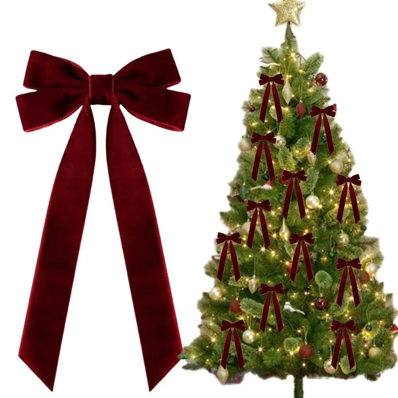 10 Buc Arcuri de Brad de Crăciun din Catifea Roșie - Arcuri Festive din Panglică pentru Coronițe de Sărbători, Decorațiuni și Artizanat Rustic Finisaj Lucios