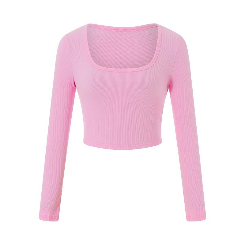 Form-Fitting Ribbed Long Sleeve Crop Top With Wide Square Neck