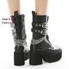 Autumn Winter Chain Punk Woman Trend Belt Buckle Gothic Black Side Zipper 8.5CM Chunk Heel Mid calf Everyday Use