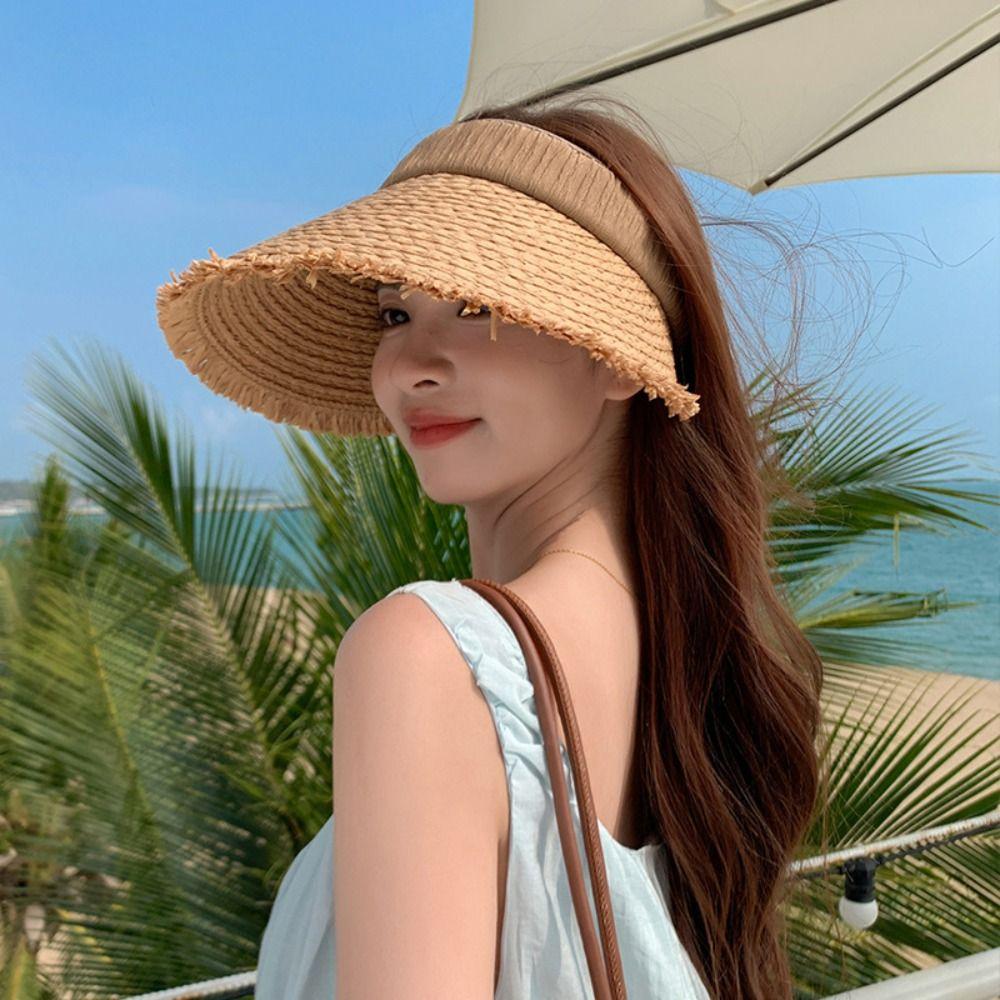 Foldable Sunshade Hat Large Brim Empty Top Beach Hat New Sun Cap