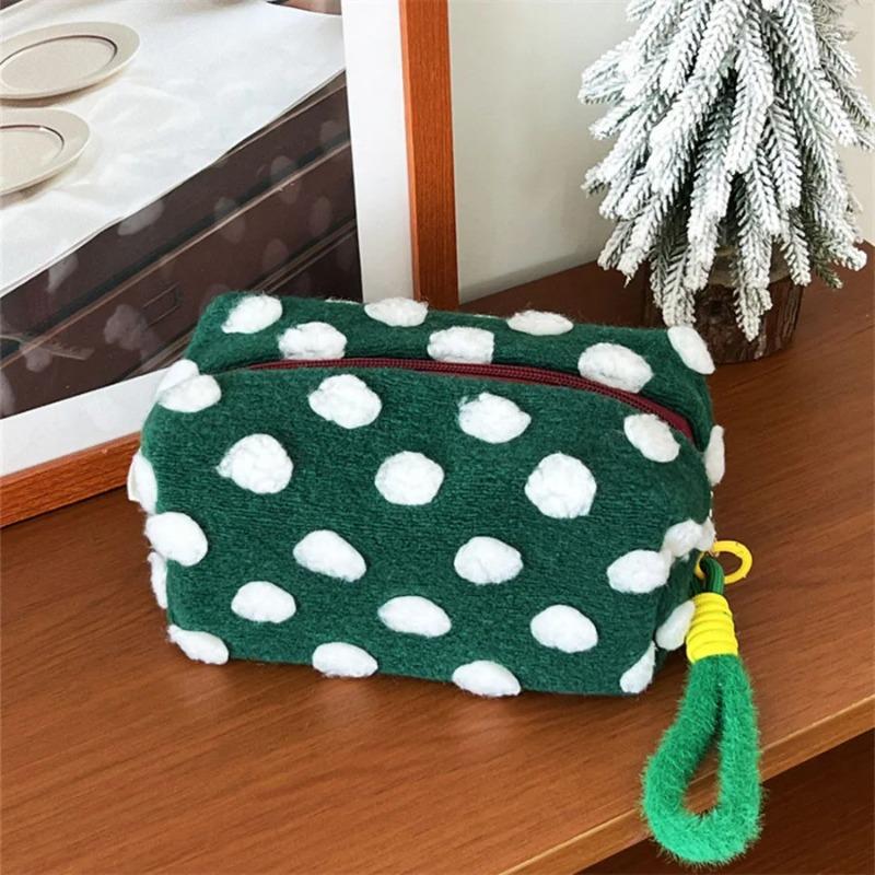 1Pcs Christmas Style Makeup Bag Dot Cosmetic Pouch with Handle Gift for Women Large Capacity Travel Toiletry Wristlet Purse Organizer