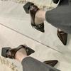 2025 Spring and Autumn New Fashion Versatile Thick Heel Pointed High Heel Single Shoes Women's Korean Version French Small Leather Shoes Retro