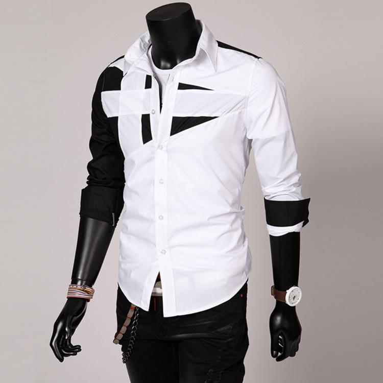 2023 Men's Slim Fit Stitching Long-Sleeve Fashion Shirt - Large Size Casual Wear