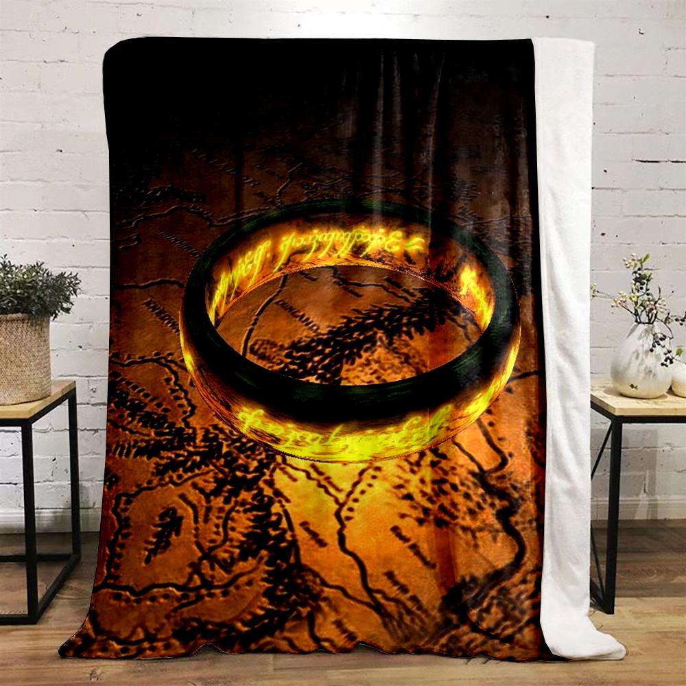Golden Ring with Elvish Inscription Design Flannel blanket for bedroom, living room, sofa, and nap sofas.