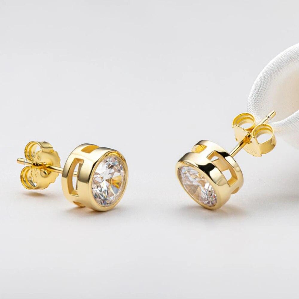 Luxury 925 Silver Moissanite Earring Original Certified Plated 18k Yellow Gold 2ct Diamond Stud Earrings for Women Men Jewelry