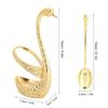 Stainless Steel Spoon Tableware Kit with Zinc Alloy Swan Shape Holder Storage OrganizerGold