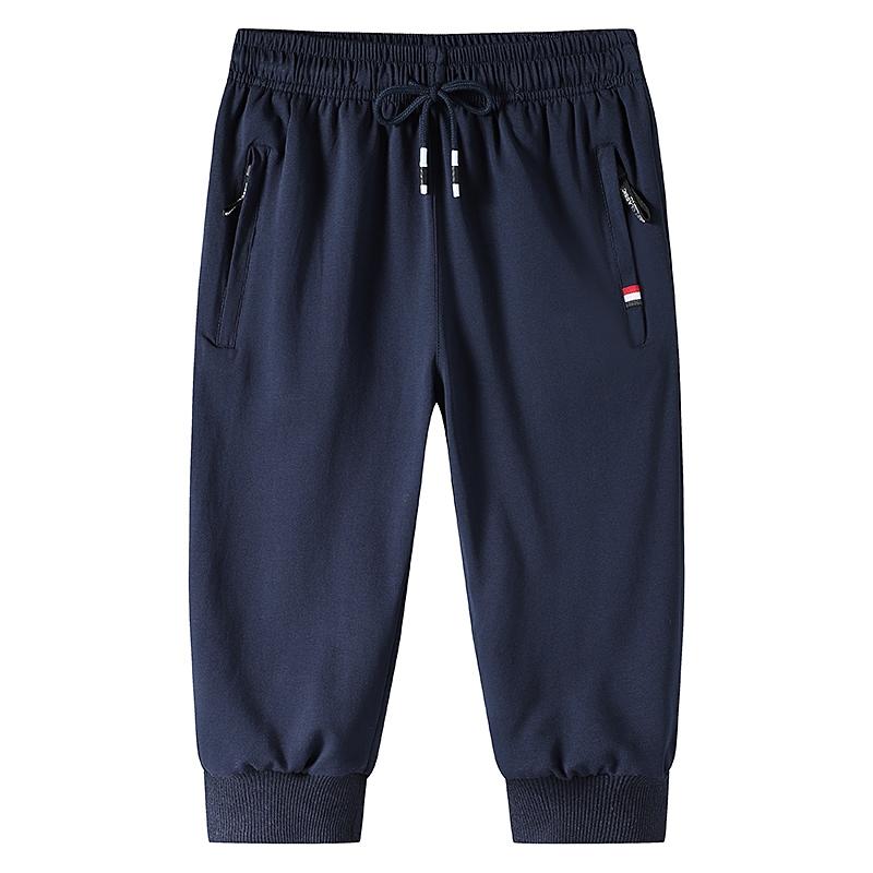 Pure Cotton Men's Summer New Casual Pants Men's Shorts Men's Solid Color Men's Sports Elastic Youth Cropped Pants