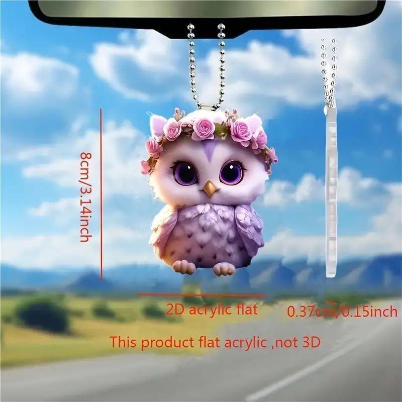 Acrylic Flat Surface Owl Car Decor Mirror Pendant For Auto Interior Decoration