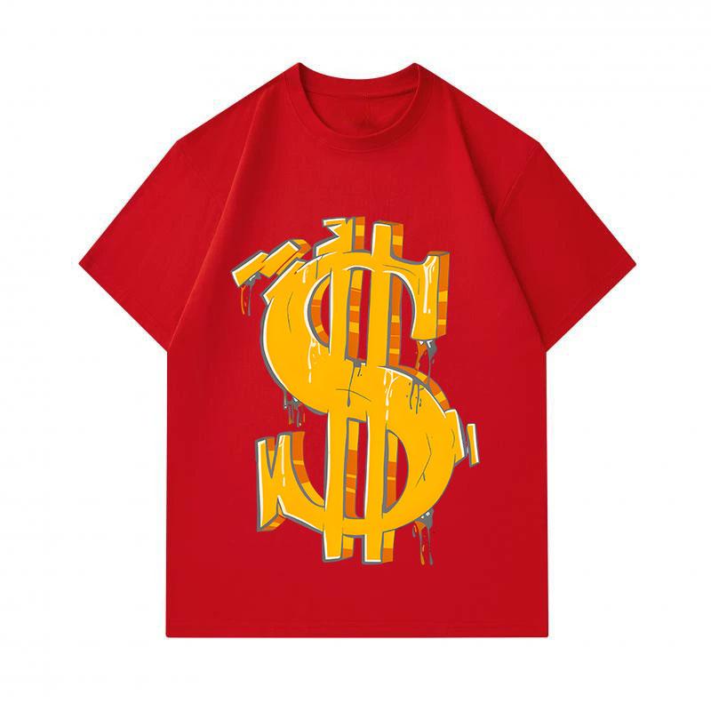 Men's 100% Cotton Crew Neck Short Sleeve T-Shirt, Cool Graffiti Style 3D Dollar Sign Print Casual Loose Fit Tee, Comfortable Streetwear Daily Wear Top
