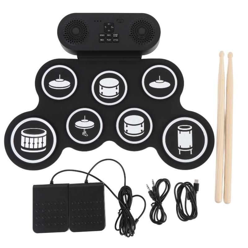 

Electronic Drum Practice Pad With Dual Speakers Function Keys 1200mAh Rechargeable Folding Roll Up Practice Pad чорний