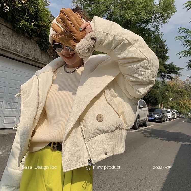 

Женская вязаная куртка-пуховик с высоким воротником для миниатюрных женщин - Модное уличное пальто из пуха белой утки S слоновая кость