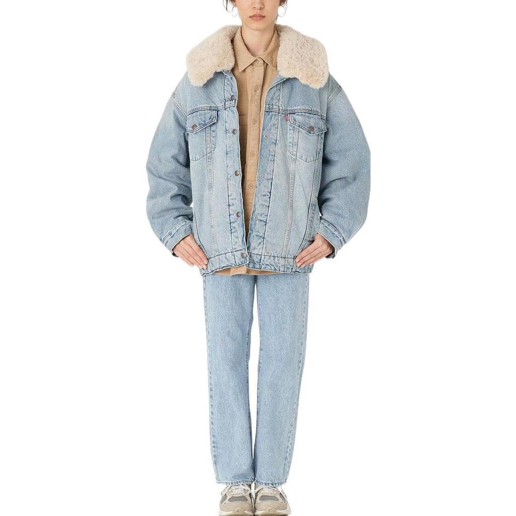 Levis FW22 Lässige einfarbige Lammwollkragen lockere Jeansjacke Damenjacken Blau A3484-0000
